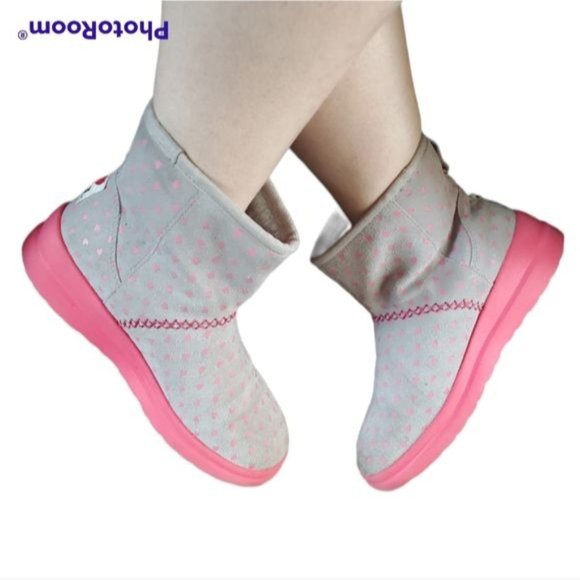 Ugg Boots I Heart Kisses Mini Boot Leather Gray Hot Pink Mini Women's WOMAN'S 7 - Picture 2 of 16
